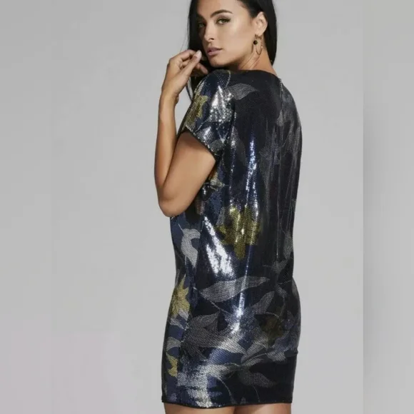 Marciano Black and Gold Lily Love Sequin Shirt Mini Dress - Size Small - Picture 4 of 10